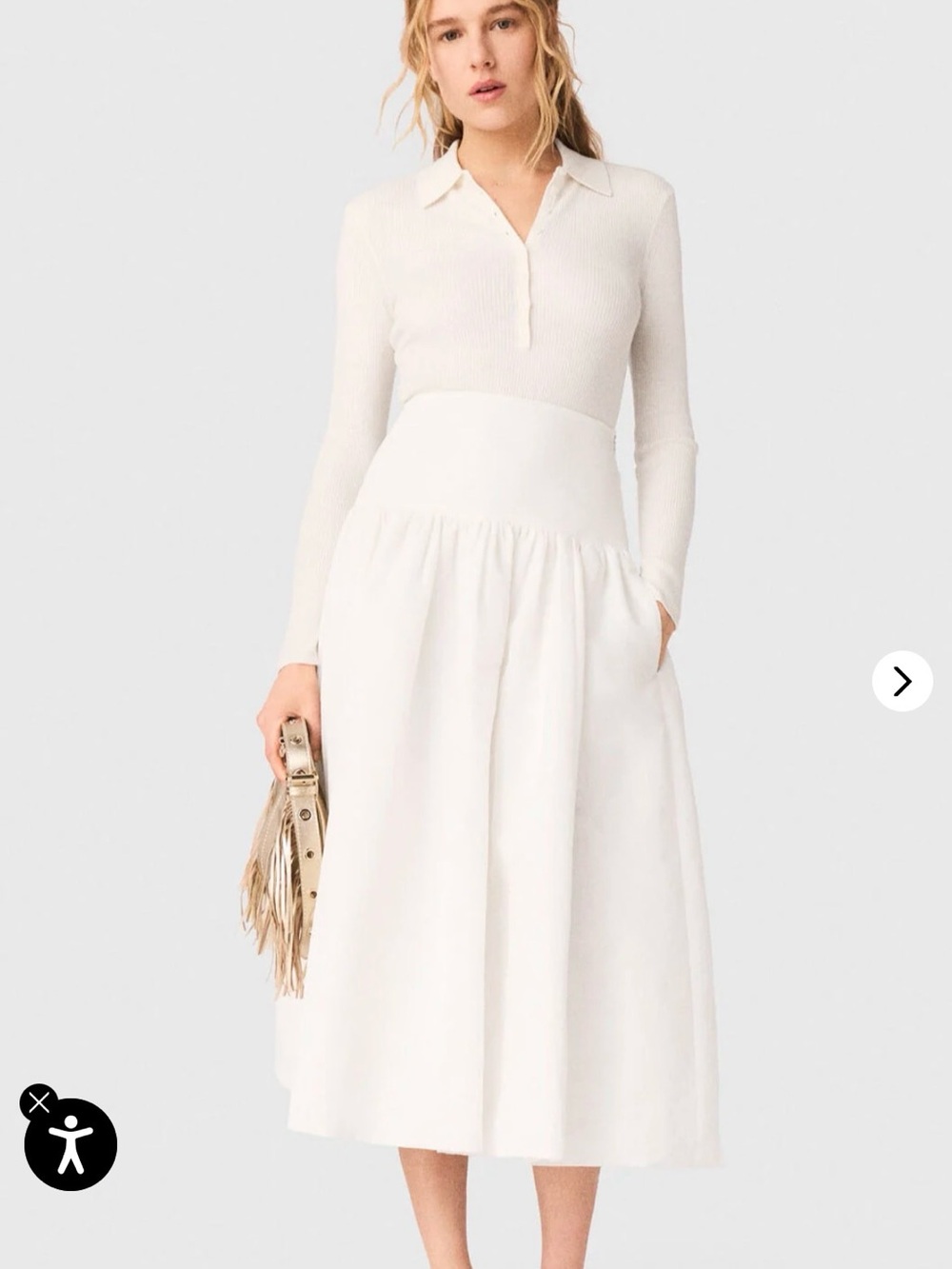 Maje White High-Waist Midi Skirt